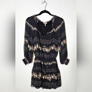 Joie Silk Floral Black Cream Womens‎ XXS Mini Longsleeve Dress Elegant Feminine